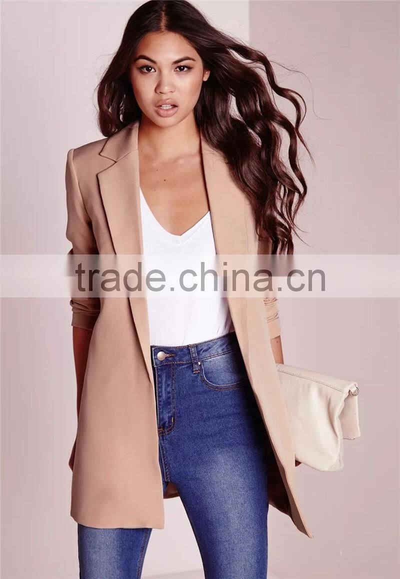 MGOO Foshan Manufacturer Custom Women Blazer Supplier Longline Blazers Oversized Loose Style No Buttons Jackets
