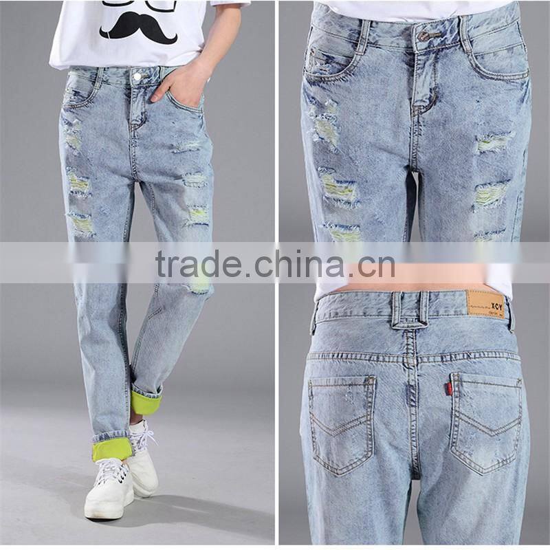 2016 new fashion brand blue jeans women Slim jeans female comfortable stretch pencil pants hole beggar women