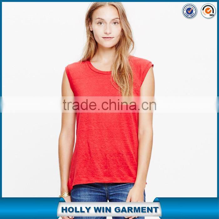 Red modern linen muscle ladies tank top
