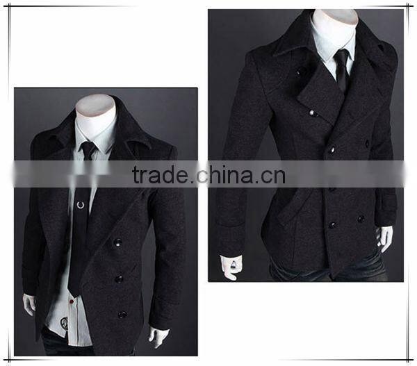 Spring and winter new design casual double breasted mens wool trench coat