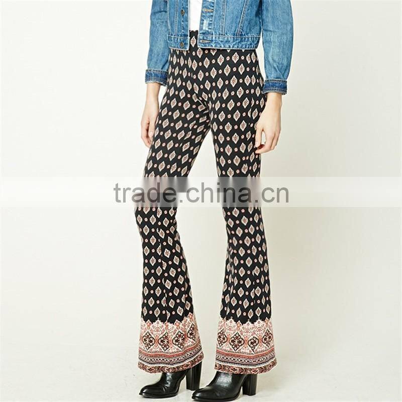 Factory price gypsy print spandex ornate flare dressy stretch pants