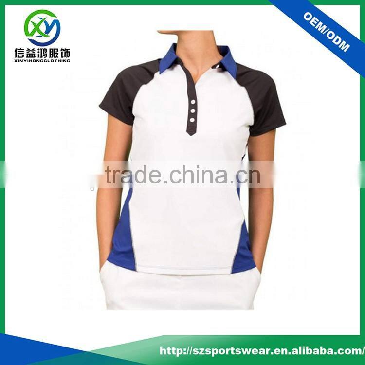 Female fashion new design dry fit polyester spandex golf shirts with your own logo