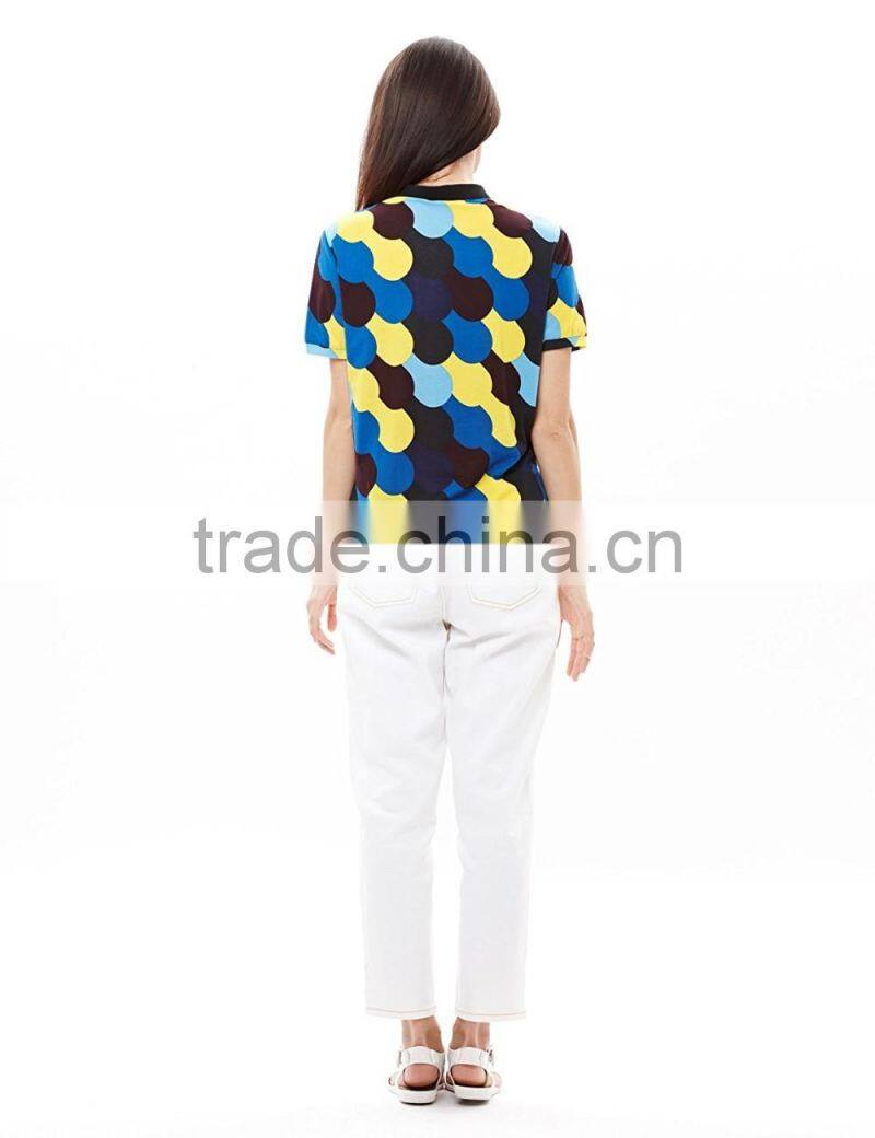 Women's super thin mecerized cotton full printing polo shirt