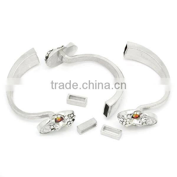 Half Bracelet Bangle Bar With Slider Halloween Skull Silver Tone Red & Clear Rhinestone 6cm x 1.5cm,2Sets