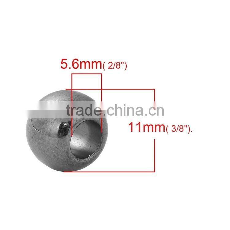 CCB Plastic Round Gunmetal European Style Large Hole Charm Beads