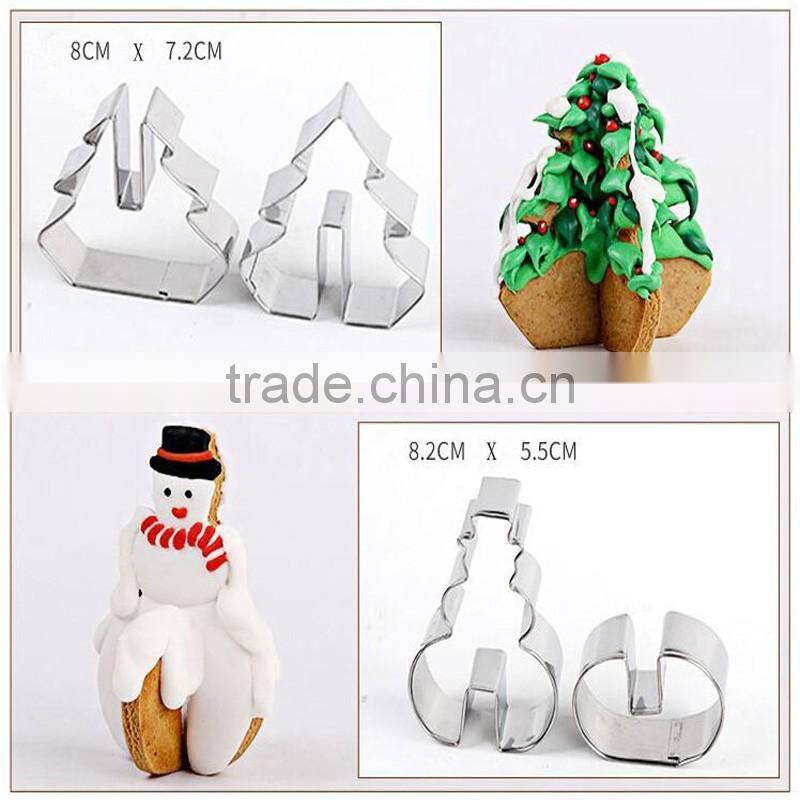 8PCS/ Set 3D Christmas Biscuit Mold Stainless Steel Cookie Cutter Sugar Cake Mold DIY Baking Tools