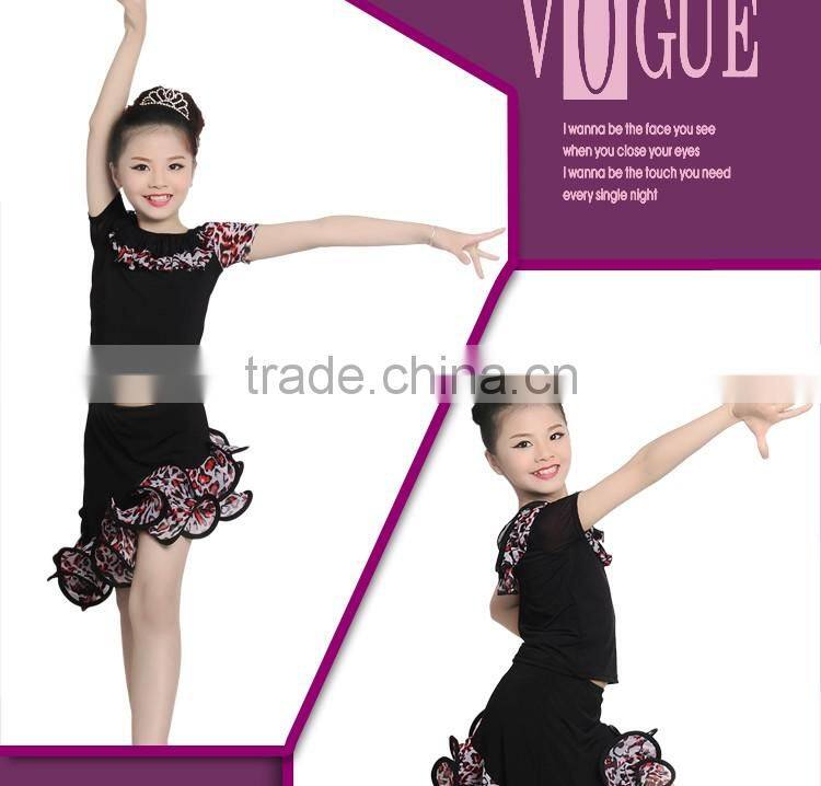 2016 Children Girls Ballroom Performance Latin Dance Skirt Kid Suit Unequal Leopard Dance Dress