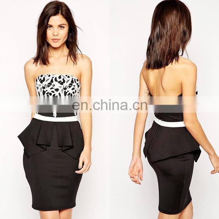 new fashion ladies sexy mini lace top bandeau tight black peplum dress