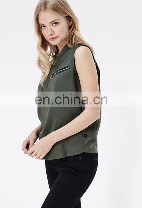 High Quality Boyfriend Sleeveless Shirt Fashion Design Women Summer Top C12811