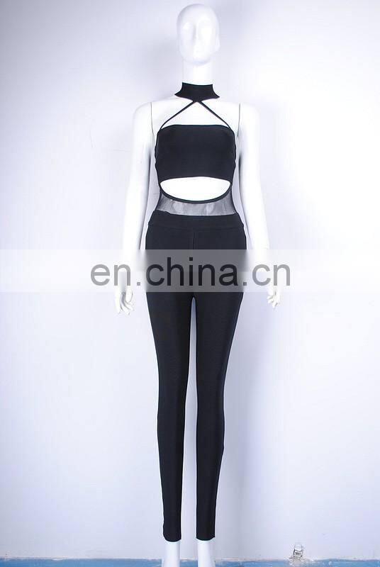 2016 Gauze sleeveless jumpsuit bare midriff jumpsuit backless jumpsuit