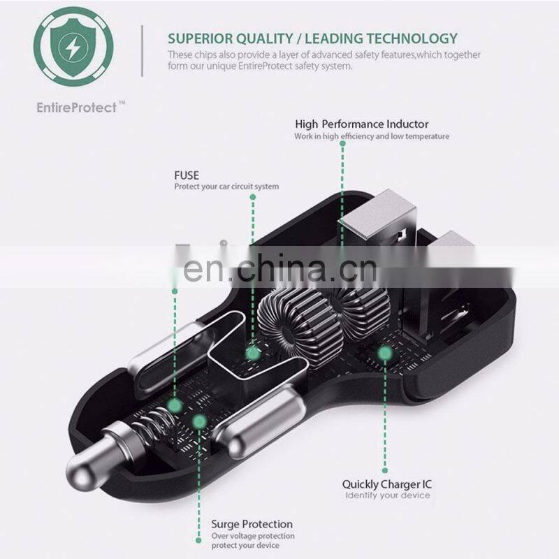 24W 4.8A Aukey Car Charger, Aukey Dual Port Car Charger for iPhone 6S