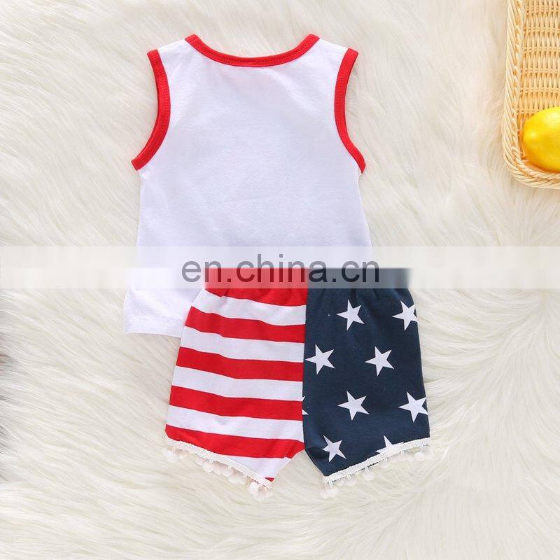 Toddler kids 2pcs sleeveless vest top + striped stars shorts pants set baby clothes outfits clothing set