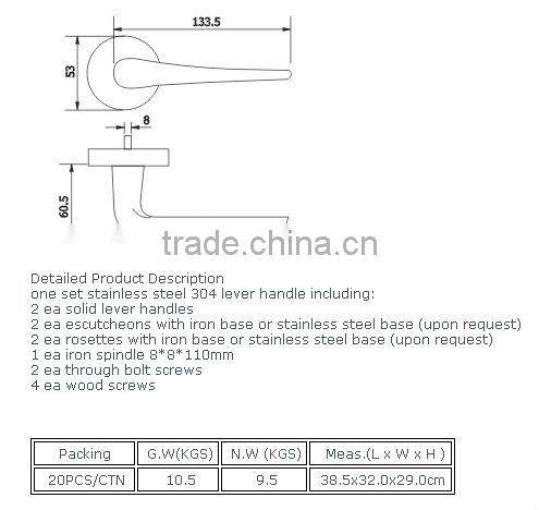 LH056:Trust Stainless Steel Solid Lever Handle with Escutcheon