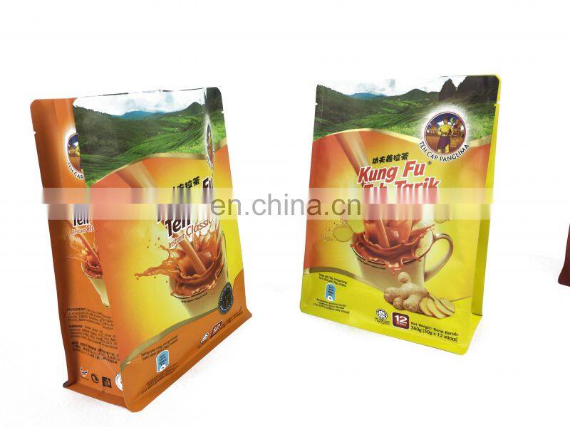 Factory Printing dry fruit nuts oatmeal 8 side gusset bag with handle customized packaging flat bottom bag with zipper