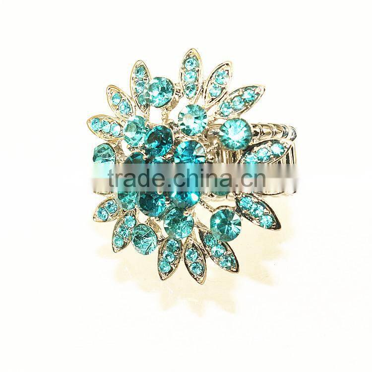 Multi crystal stone elastic girl jewelry flower shaped ring