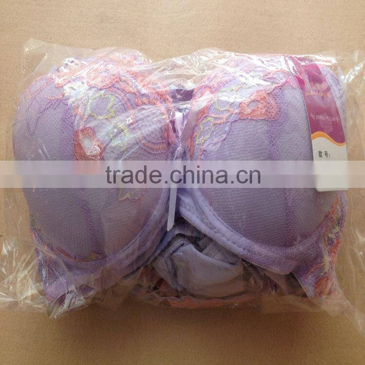 1.05USD High Quality Large Size Transparent Embroidered Sexy Girl Panty Bra,4Colors/ 36-40 B Cup(kctz014)
