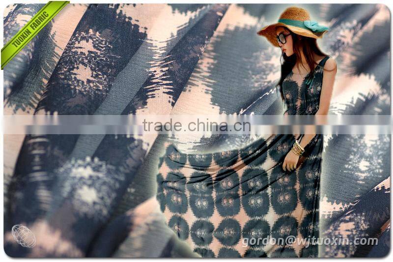 Pure Crepe Silk Chiffon Floral Printed Fabric for Long Dress