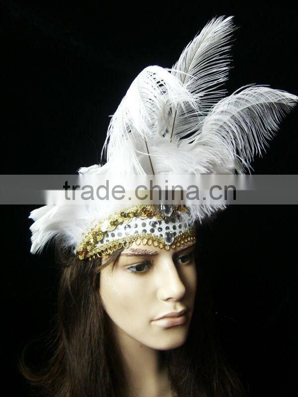 Fancy White Feather Carnival Princess headdress Carnival feather headband Indian Headdress for sale