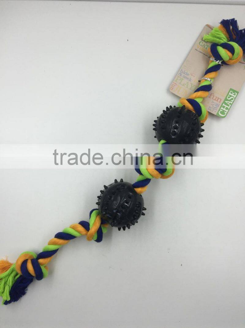 Pet product cotton rope rubber ball toy for dog