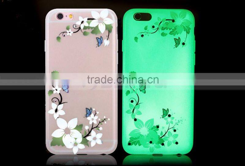 Ultra-Slim Glow In the Dark Mobile Phone Cases Luminous Plastic TPU Back Butterfly Flower Case for iPhone 6S 5 Plus
