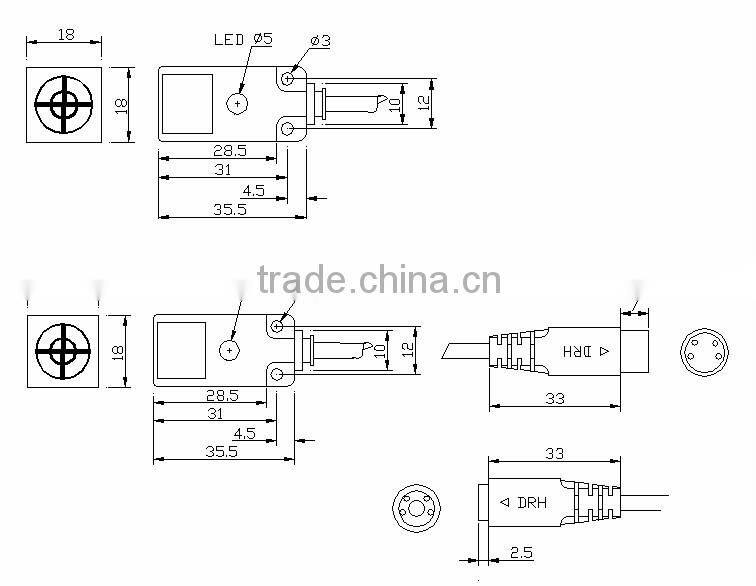 Compact rectangular 18 mmsq / AC 24-260V /AC 2-wire / Sensing Distance 5mm / Inductive Proximity Sensors