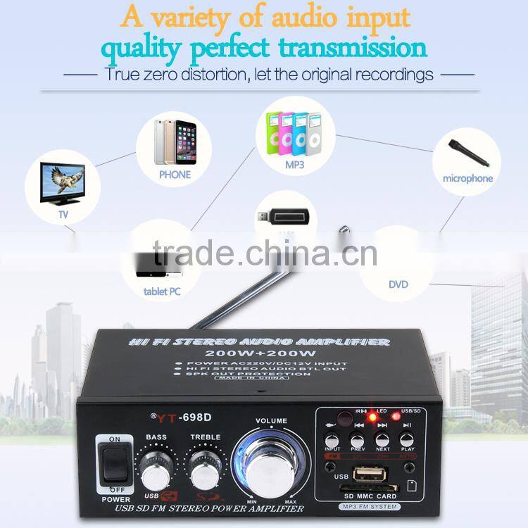 Minsound USB-700M professional power amplifier with U disk YT-698D with usb/sd three colour