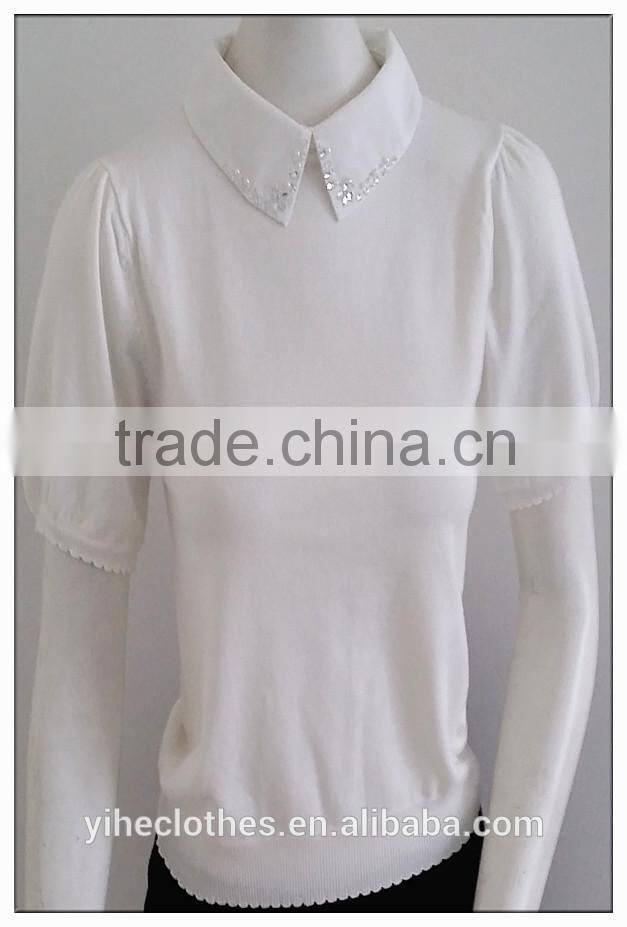 Fashion polo neck knitting wear short-sleeve sweater pullover