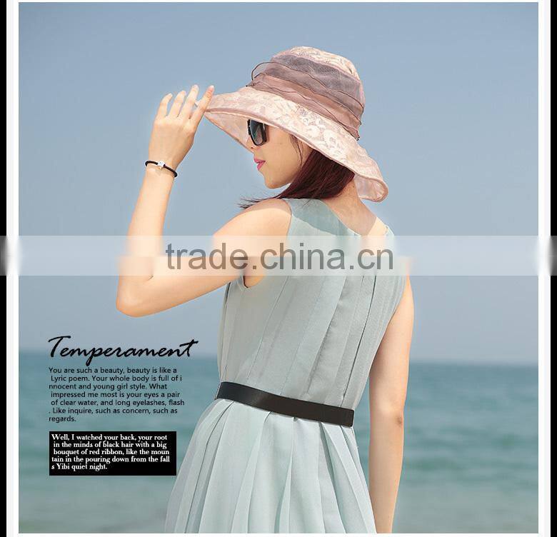 exquisite lace wide brim hat with flower decoration