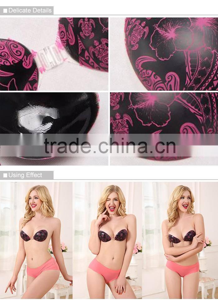 OEM Cheap Strapless Printed Silicone Gel Cup Bra For Girls Bikini
