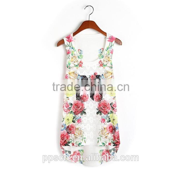 Latest fashion white printed sleeveless ladies tops for women