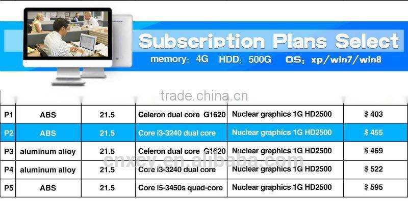 hot!! And good quality XCY P2 4g ram and 500g hdd fan computer networking 21.5" all in one pc tv touchscreen