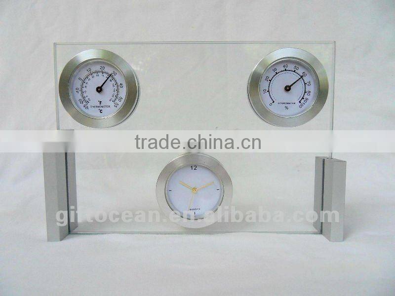 metal weather station clock, business gifts set, thermometer & hygrometer clock