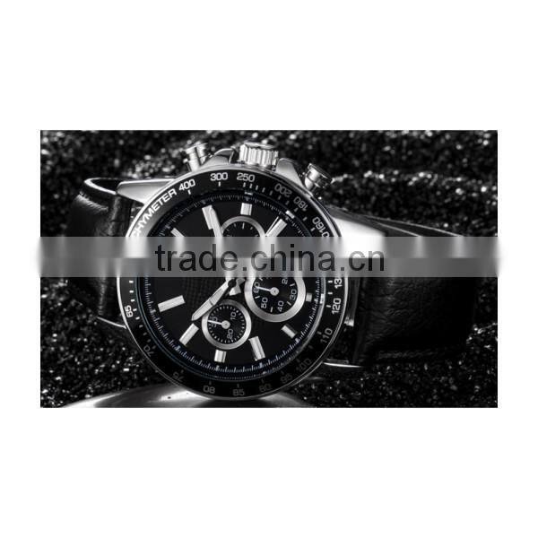 Chronograph SS genuine leather sport men watch