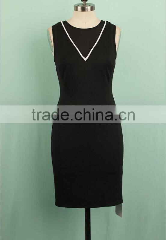 Elegant design plain black sleeveless mature ladies latest formal dress patterns