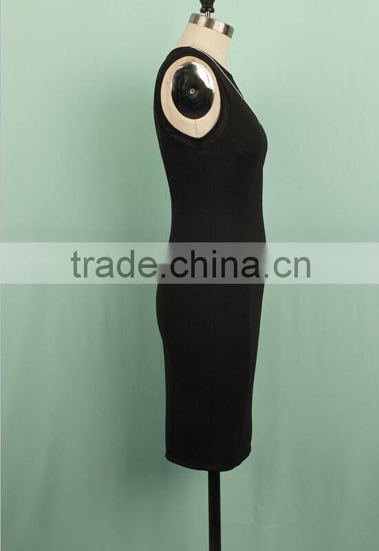 Elegant design plain black sleeveless mature ladies latest formal dress patterns