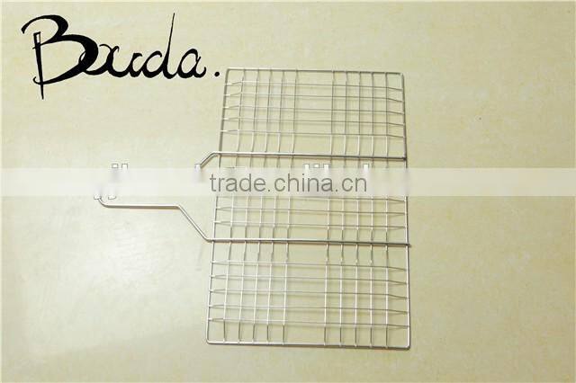 Stainless Steel Double Barebecue bbq Grill Net with wooden handle BD-B8100