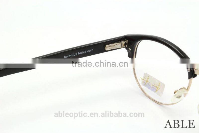 2015 hotselling round black acetate hand made spectacles optical frames eyewear eyeglasses with half-rim metal