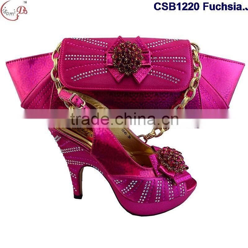 CSB1220 2016 Guangzhou wholesaler latest style fashion african design high heel lady shoes matching bag with rhinestone