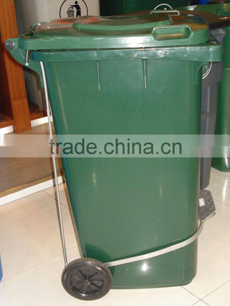 Moblie bin with side pedal,120liter dustbin with middle pedal,plastic foot pedal waste bin