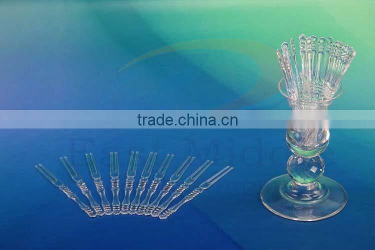 cheap 4 inch Eco-friendly disposable transparent plastic bamboo design fruit forks bulk production