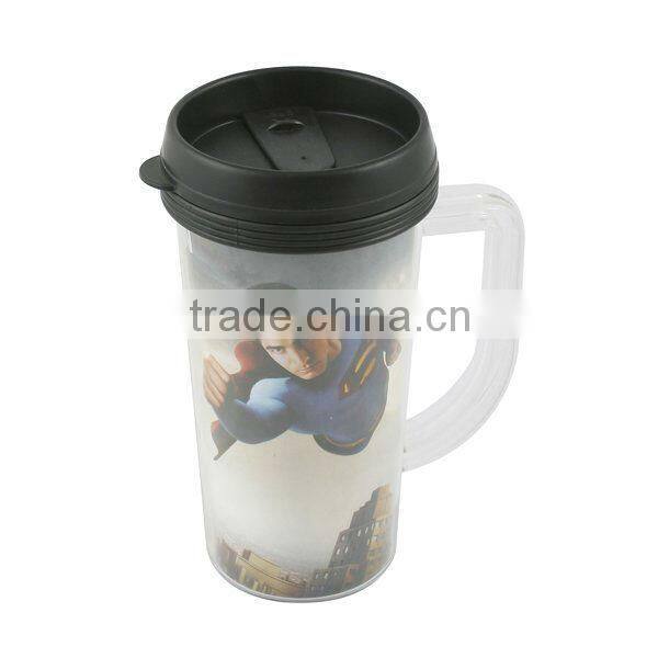 cheap plastic mug with handle and lid/ plastic cup for coffee/coffee cup plastic