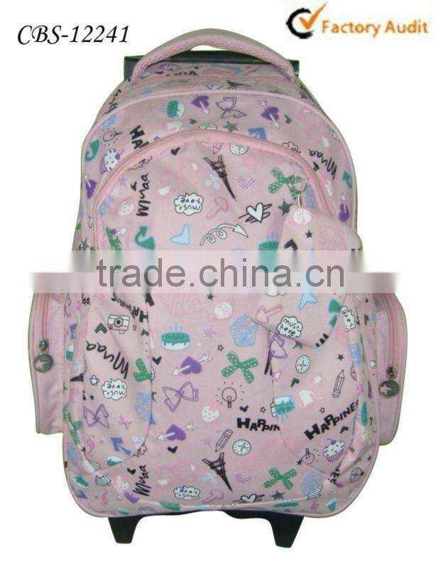 2015 Lovely girls movelable school trolley bag