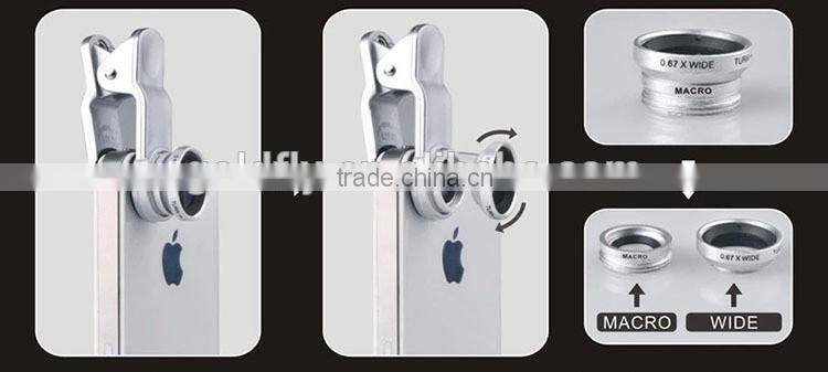 Fish eye universal 3 in 1 mobile phone chip lens fisheye wide angle macro camera for iphone 6s plus 5s/5 htc samsung S6 S5 S4