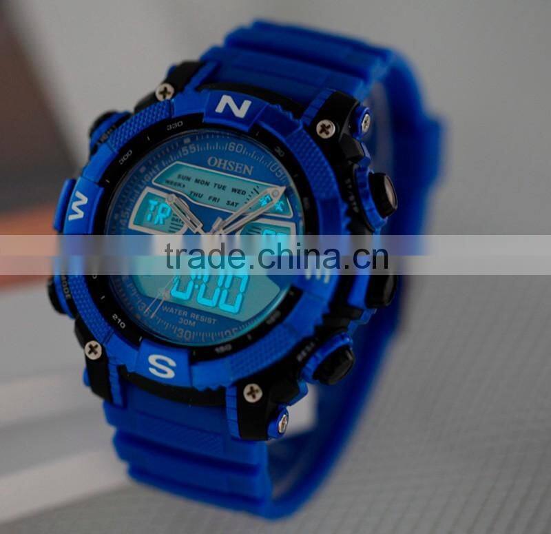 WJ-5257 Japan double movement digital men rubber strap waterproof fashion OHSEN student LED watch