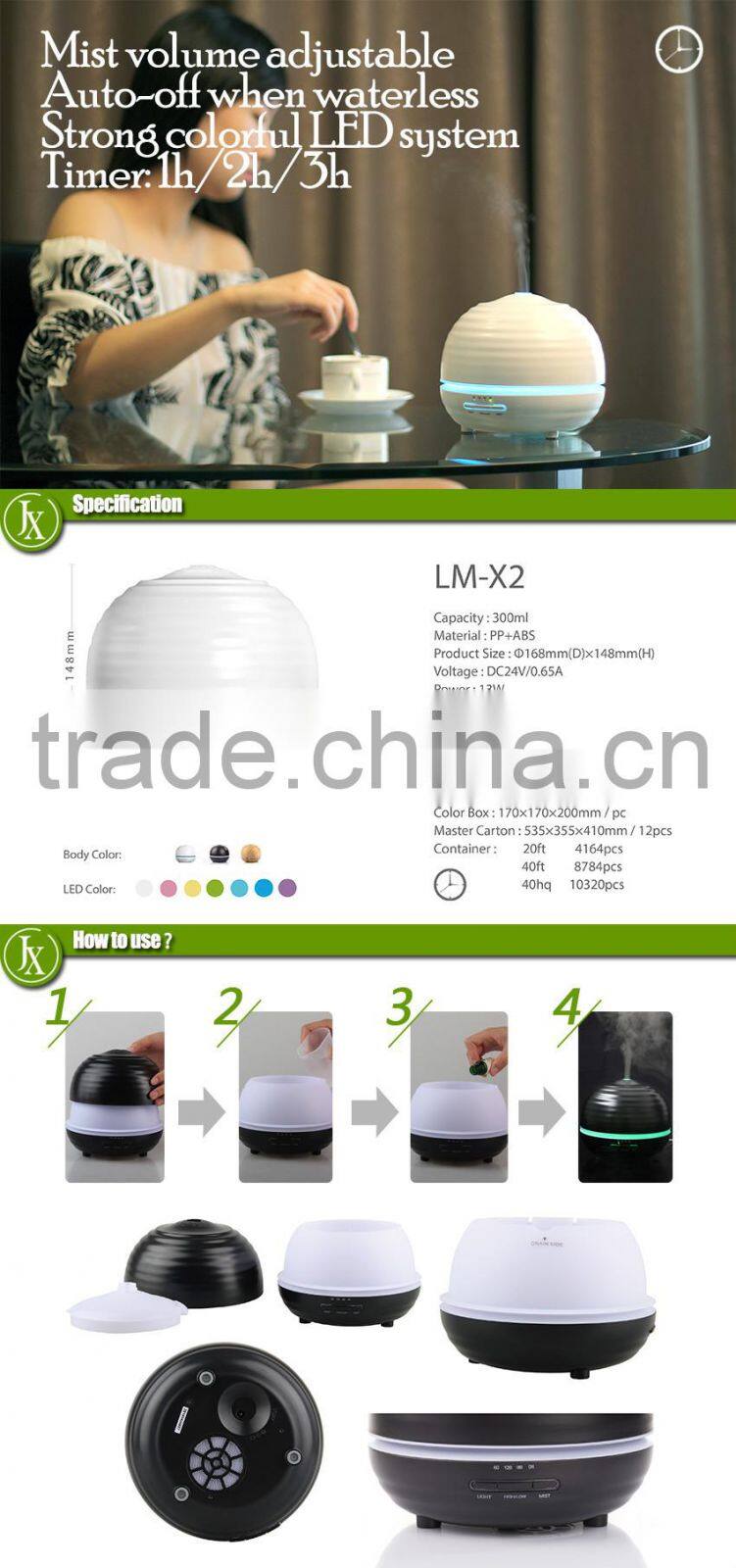 300ML Cool Mist Humidifier Filter Aroma Diffuser With Colorful Led Light