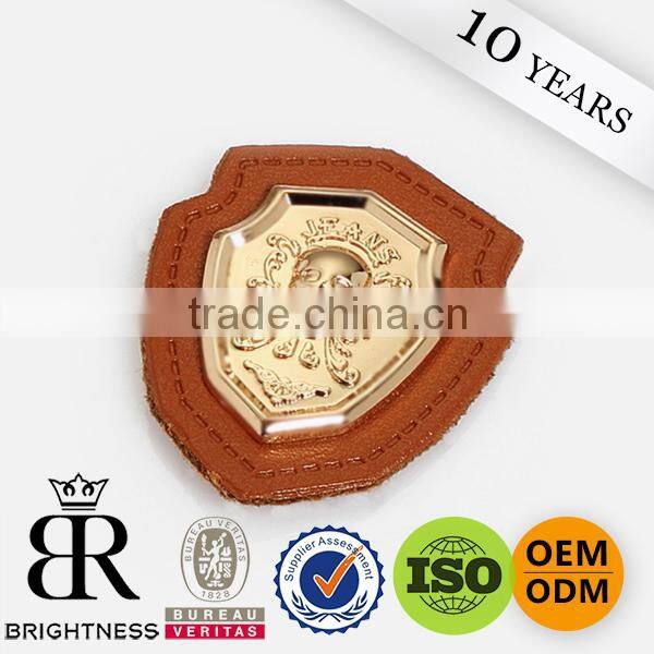 Custom metal clothing label embossed leather patch