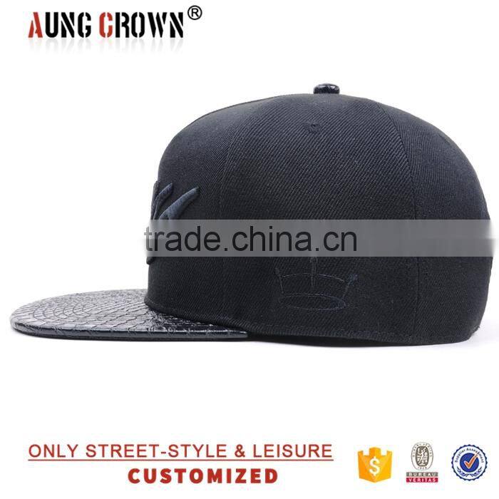 wholesale custom black snakeskin snapback cap