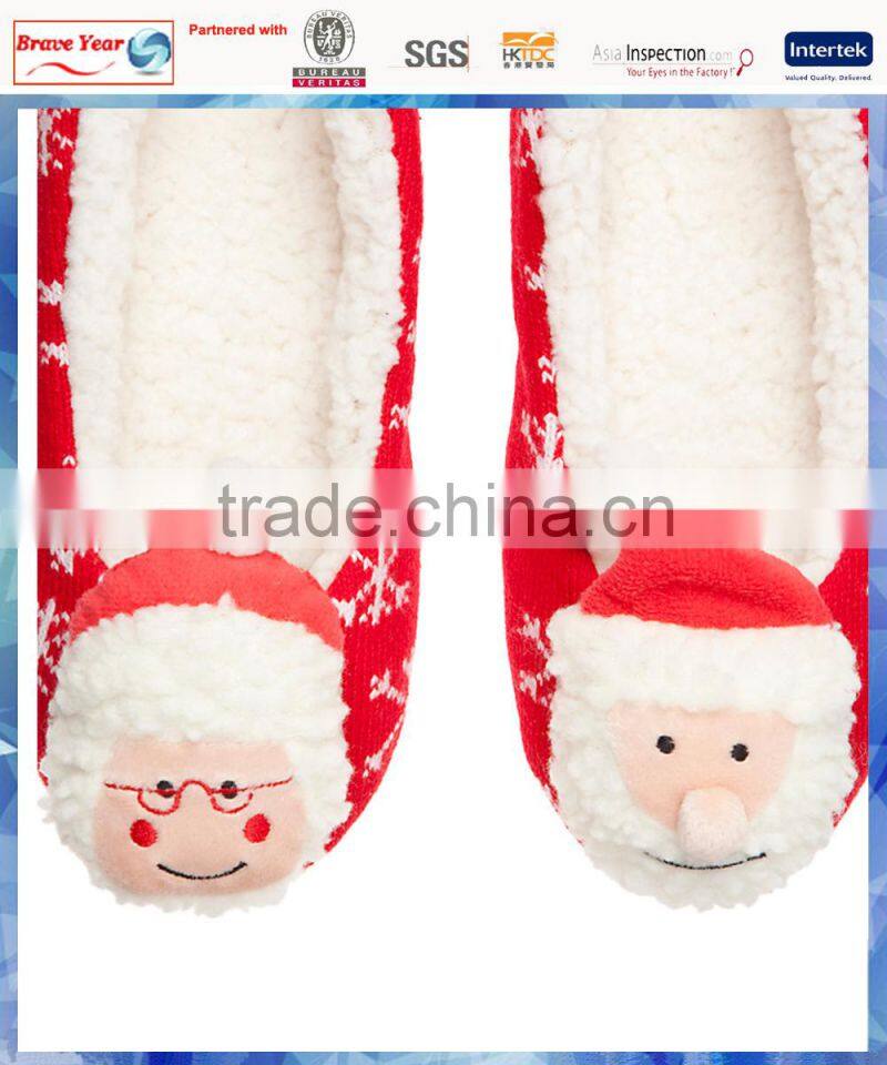 knit Mr & Mrs Clause women indoor slipper promotion/ cute women indoor slipper