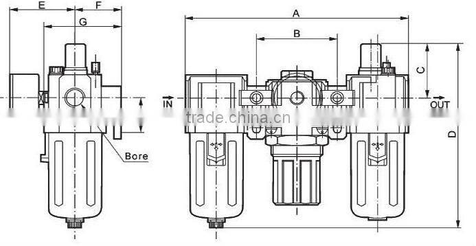 G3/4'' AC5000-06 SMC Series Air Units Three Pieces Combinatiom F.R.L With Gauge