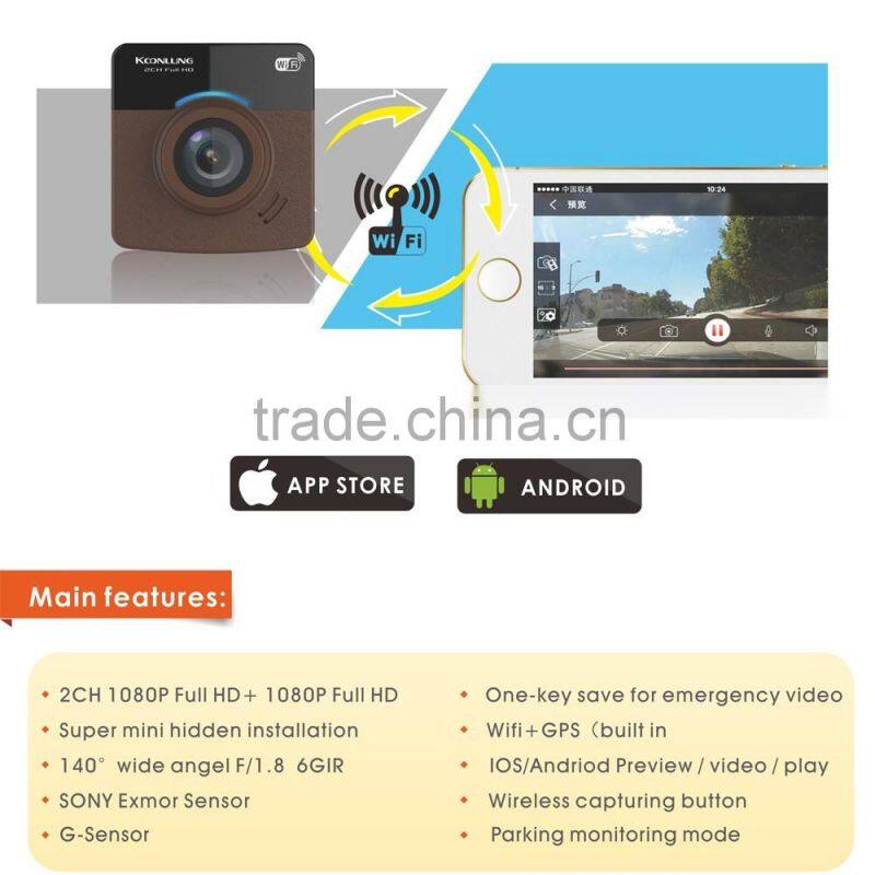 Dual lens fhd 1080P detached DVR car gps and reverse camera